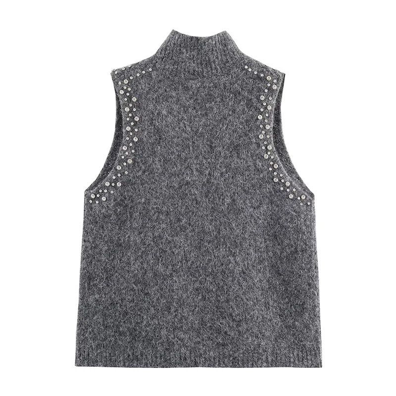 2025 New Women's Sweater Vests Autumn Fashion Beaded Elegant Women's Turtle Neck Vests Chic Youth Joker Holiday Pullover