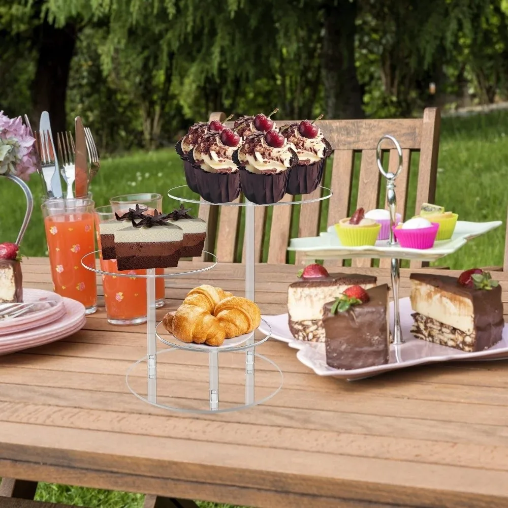 Transparent Acrylic Cake Stand Multiple Layers Detachable Cupcake Display Rack Round Lightweight Dessert Display Tray Wedding
