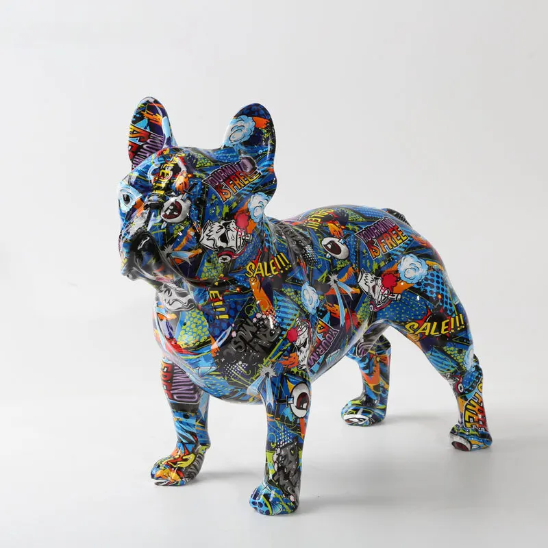 Bunte Französische Bulldogge Figur aus Kunstharz, Hundestatue, Dekoration, Haustier-Hund, Graffiti-Kunsthandwerk, Tierskulptur für den Schreibtisch, Ornament – Detail 5