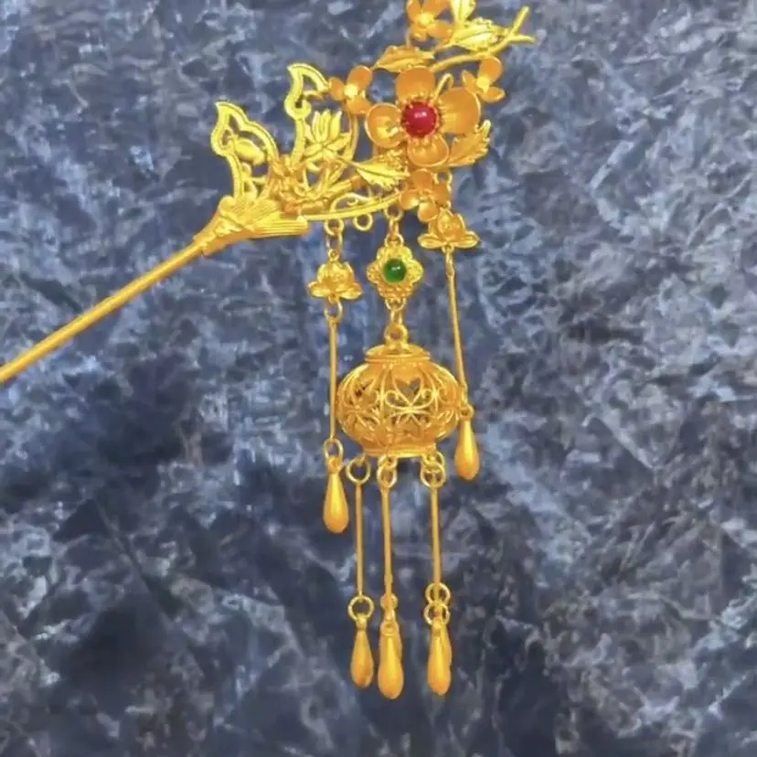 Gold Plated Plum Blossom Lantern Hairpin Chinese Style Vintage Hair Stick For Bride Hanfu Xiuhe Wedding Hair Accessories New