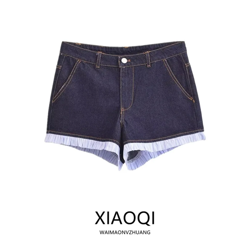 Sommer 2025, lässige Damen-Jeans mit hoher Taille und weitem Bein, Orts Waed Splicing, vielseitiger Denim, Orts Faion Design Sensation
