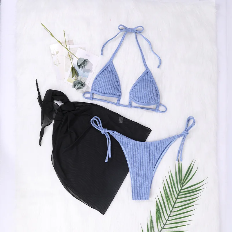 Damen-Bademode, 2024, Damen-Bikini, einfarbig, Bademode, rückenfrei, sexy Tankini, dreiteiliger Riemen, heißer Frühlings-Badeanzug