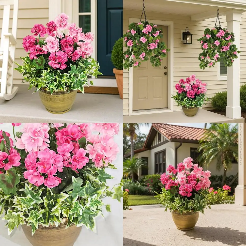 

Large Pink Flowering Artificial Geranium Outdoor Decorative Potted Plant for Patio and Porch, Perfect for Porch and Patio Flower