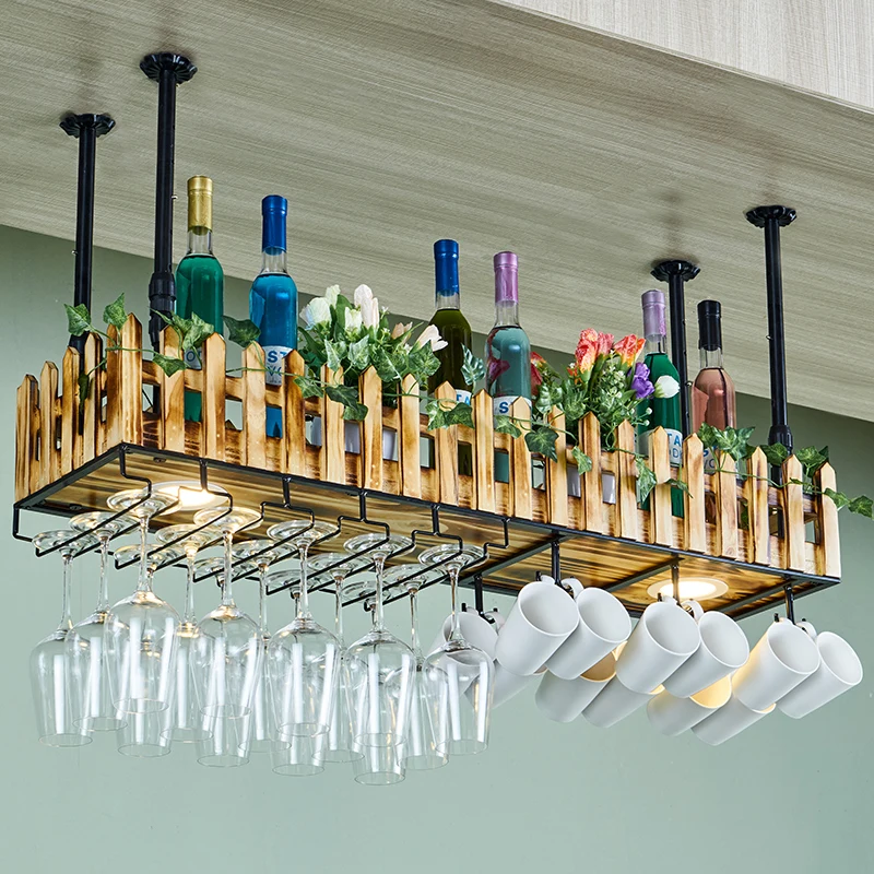 

Household wall-mounted red wine glass rack Wall-mounted personalized wine rack Bar wine glass rack Hanging solid wood goblet rac