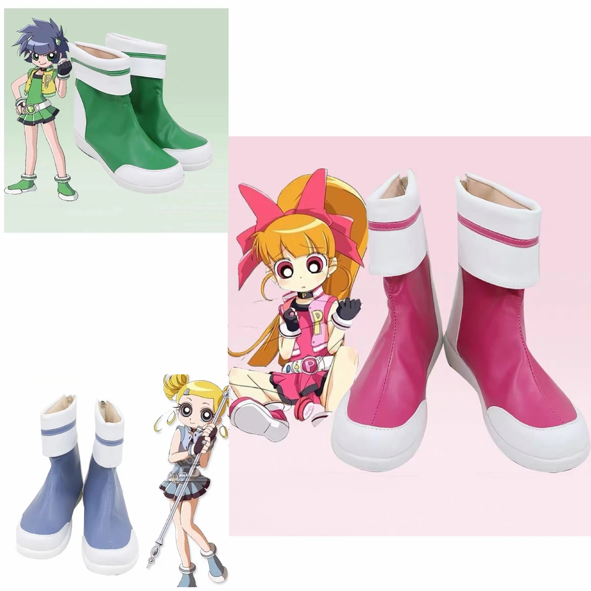 Zapatos de Cosplay de Power Cos Puff Girls, Botas de Cosplay Hyper Blossom Rolling Bubbles