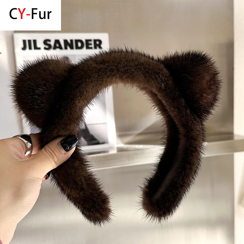 

2024 Lady Fashion Hair Hoop Furry Gift Hot Sale Women Luxury Winter 100% Real Mink Fur Headbands High Quality Real Fur Hair Band