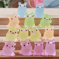 6pcs Luminous Mini Resin Pig Car Dashboard Toys Doll Figures Home Garden Decoration Cartoon Colorful Glow in the Dark Toys Gifts