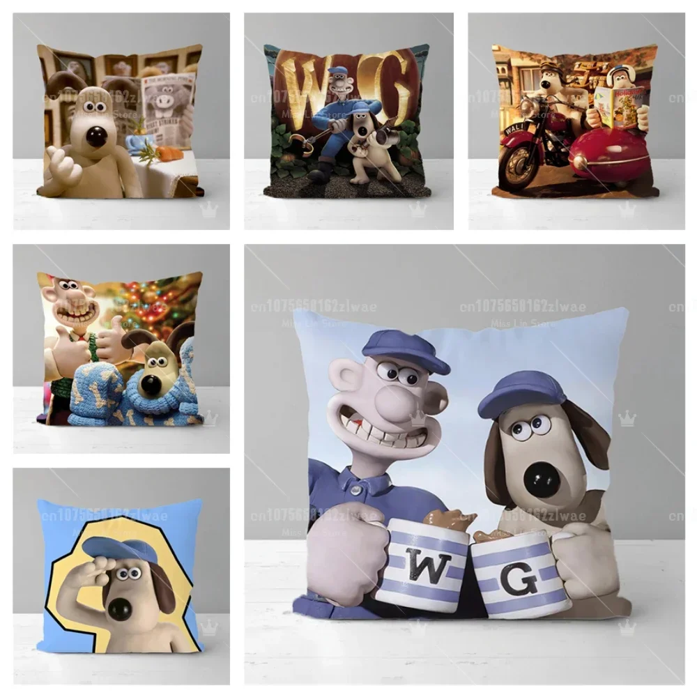 Pillowcase Kawaii Wallace&Gromit Pillow Covers Cartoon Sofa Decorative Home Double-sided Printing Cute Cushion Cover