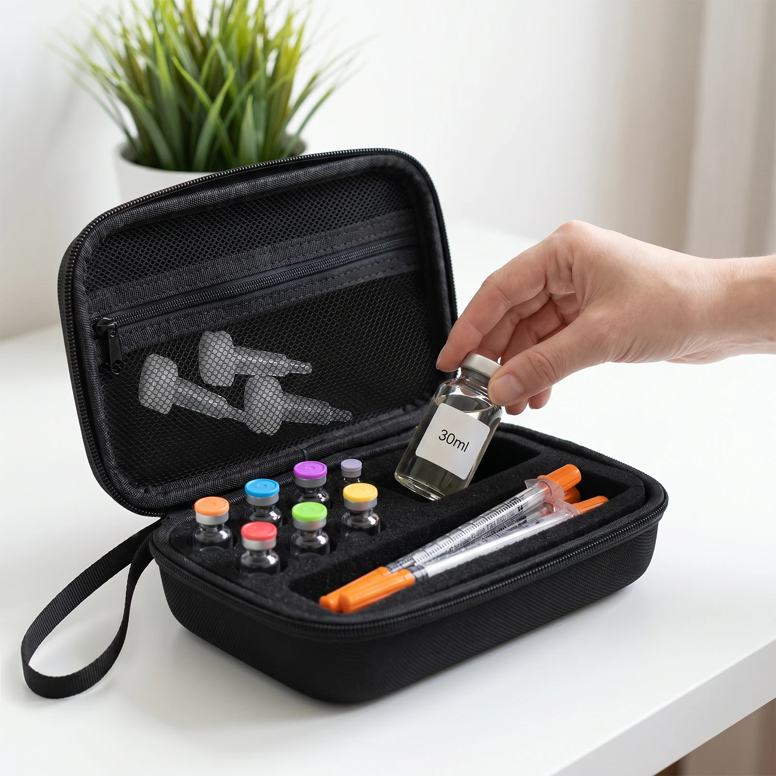 Insulin Vial Carrying Case for Fridge Portable Peptide Vial Storage Box Foam Protective Hard Shell Travel Vial Organizer