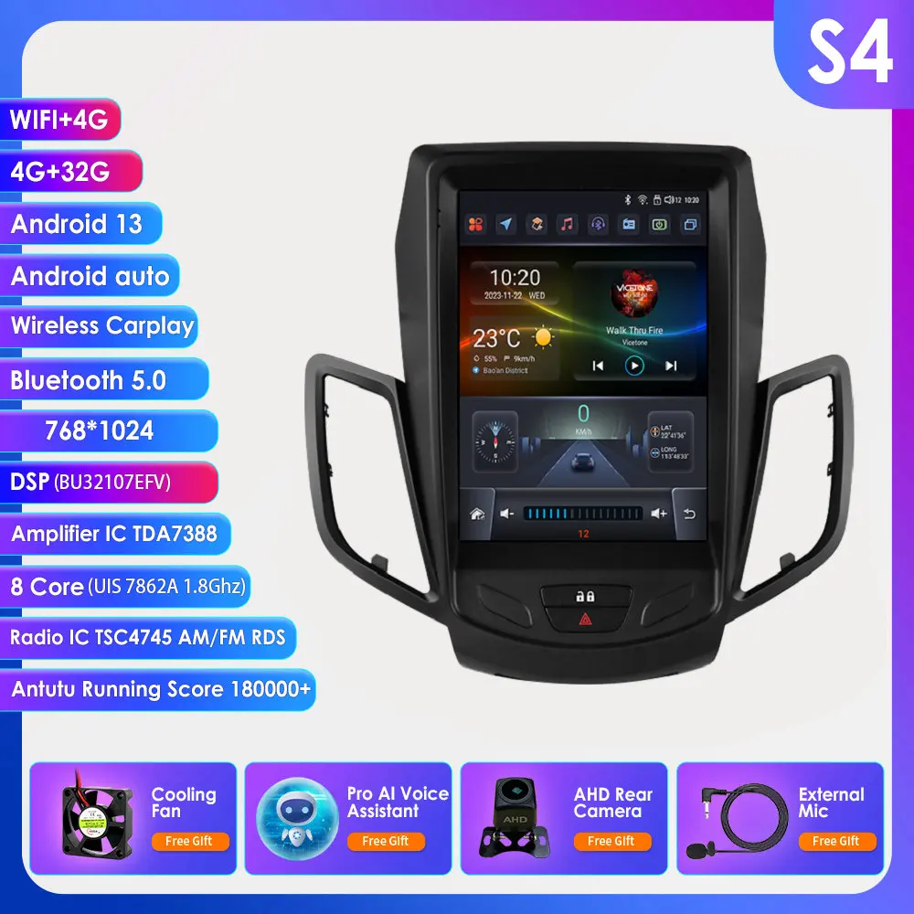 9.7 Inch Android Autoradio voor Ford Fiesta MK7 2009-2016 Auto Multimedia Speler GPS Auto RDS 4G Carplay Intelligente Audio 360CAM