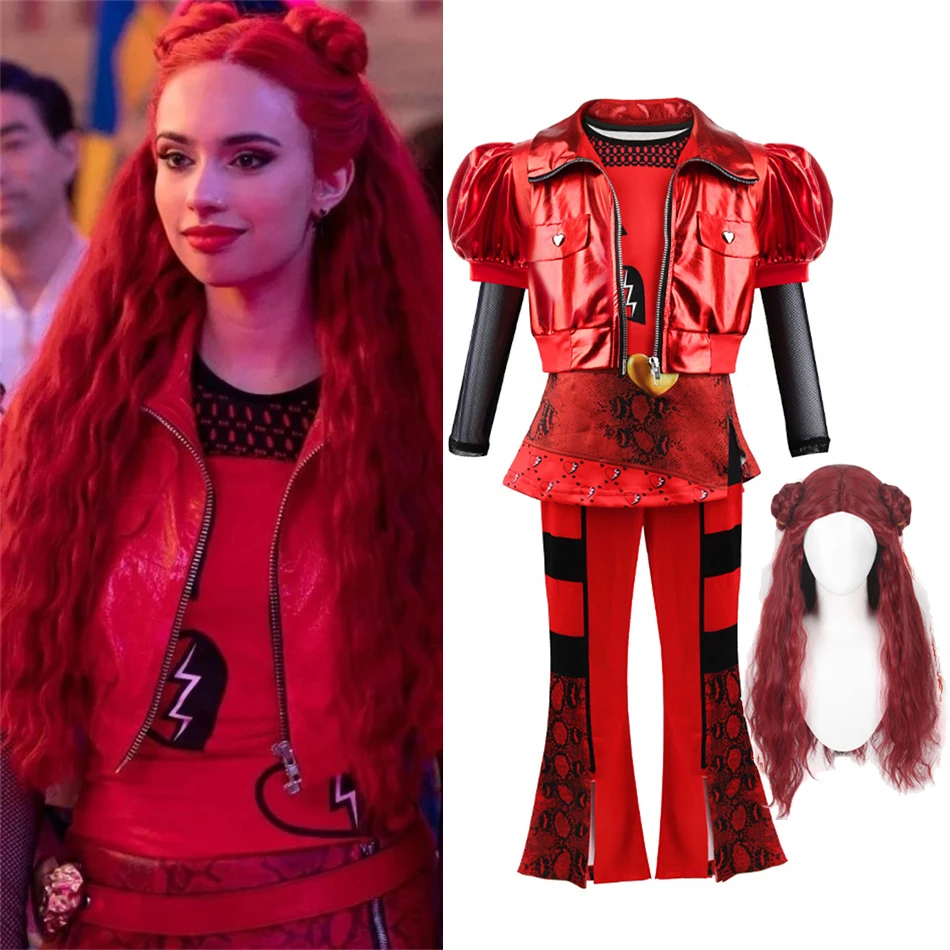 Disney Descendants 4 Costume Disney Movie Same Style Three-piece Suit For Red Cosplay Girls Stage Performance Costume