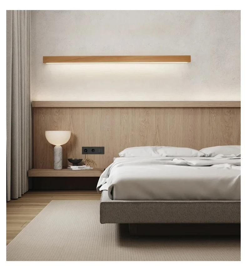 Wooden Strip Lamp Modern Simple Solid Wood Log Strip Wall Lights Living Room Decor Background LED Light Bedroom Bedside Lamps