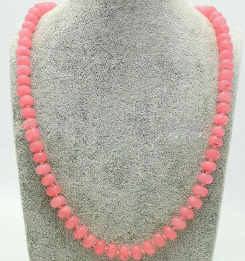 

Charming 5x8mm natural pink jade gem small round bead necklace 18“
