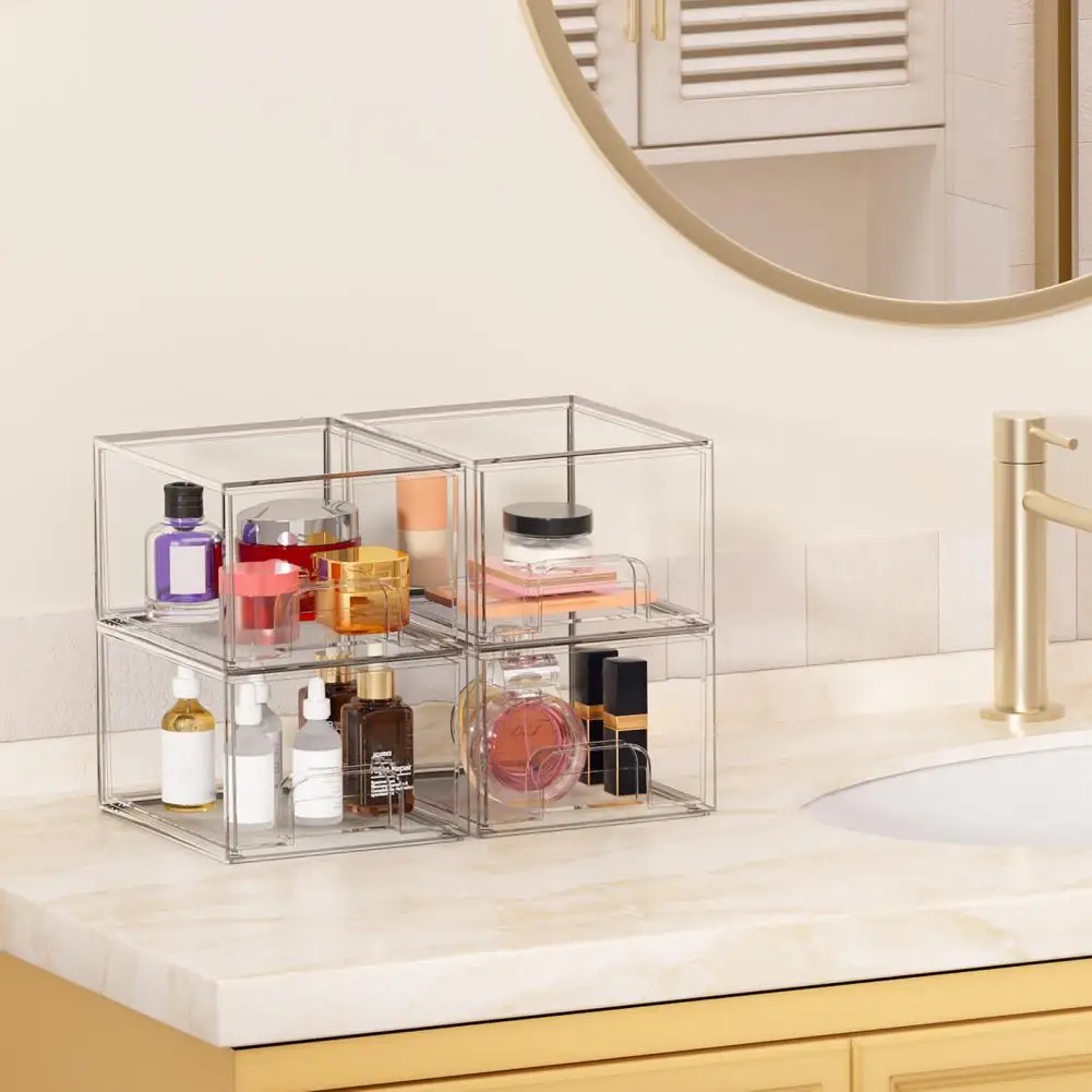 Caja de almacenamiento acrílica, organizador acrílico, cajón organizador de cosméticos apilable con capacidad para encimera de baño, tocador