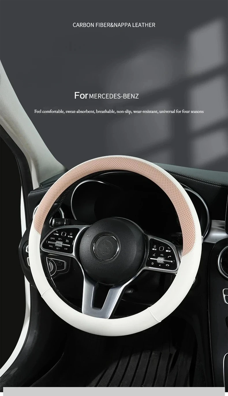 Perforierter Auto-Lenkradbezug aus Nappaleder, warm im Winter und kühl im Sommer, universell, 38,1 cm, rutschfest, geruchlos – Detail 1