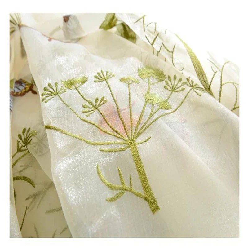 Organza Butterfly Embroidered Tulle Fabrics for Bedroom, Pastoral, High Grade Window Curtain, Living Room, Kitchen Decoration