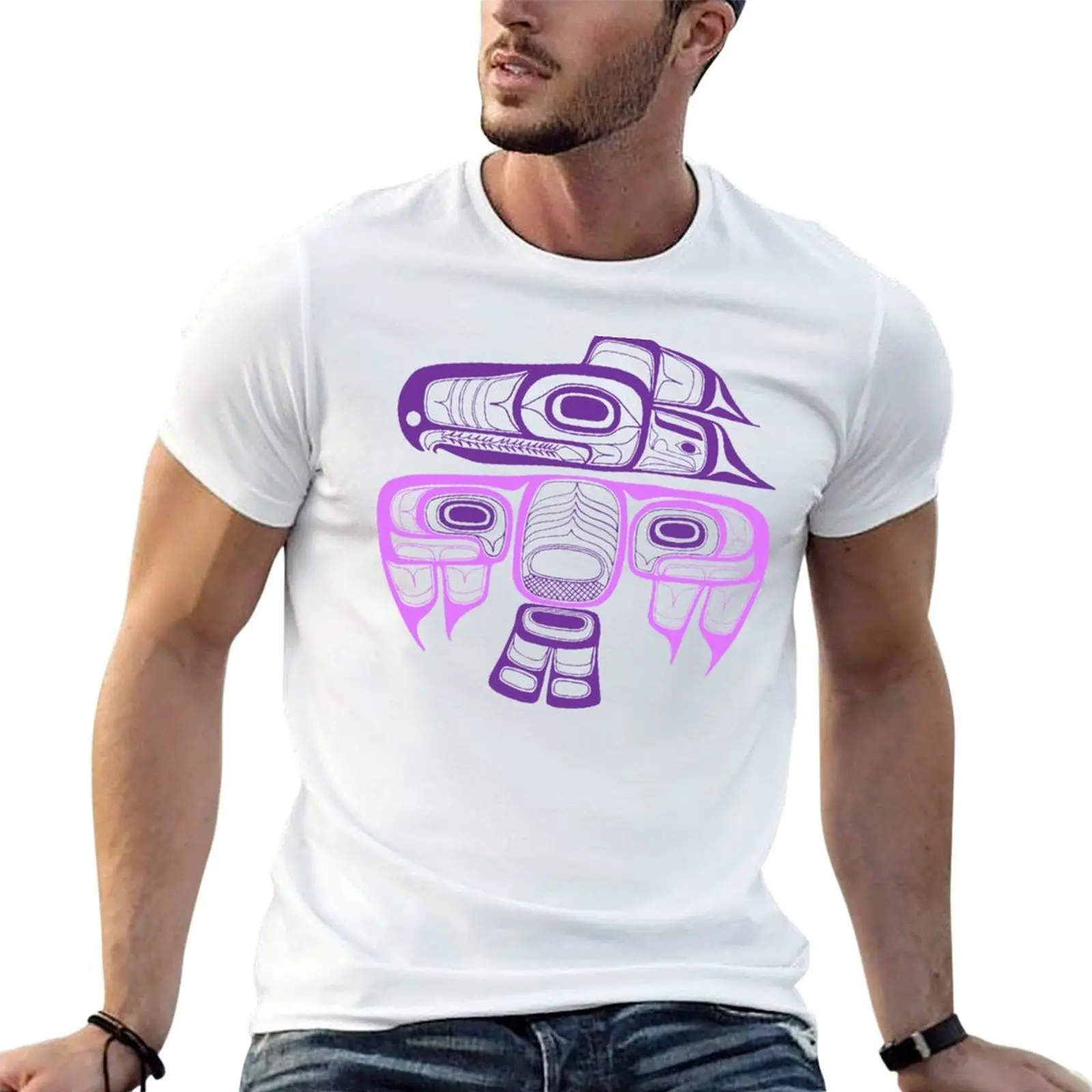Native American Style Art: Tlingit thunderbird purple T-Shirt Funny t-shirts blue lock plain black t shirts men