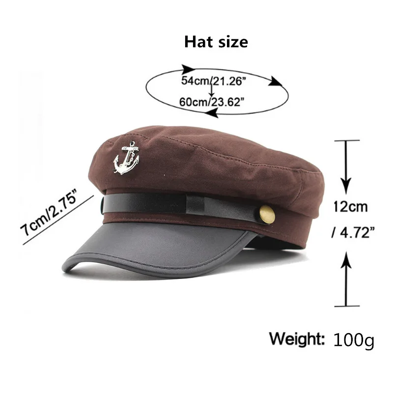 European American Navy Cap, British Style Beret with Anchor Decor, Versatile Fashion Costume Sailor Hat Cross Border