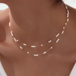 Elegant Imitation Pearls Necklace For Women Stainless Steel Sweater Double layered Necklace Jewelry Valentine's Day Gifts