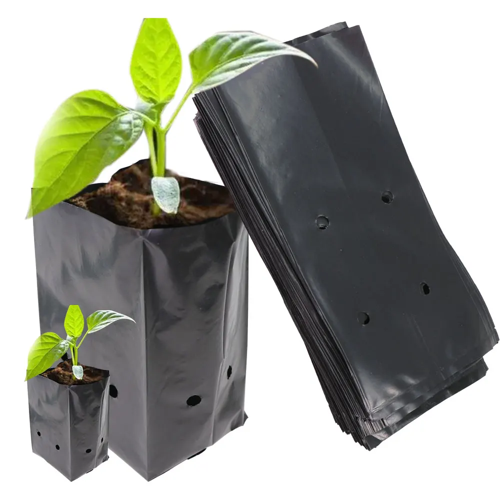 Sacs de pépinière en PE respectueux de l'environnement, pots de semis avec trous respirants, sac de jardinière noir pour verger, jardin, plante, 100 pièces