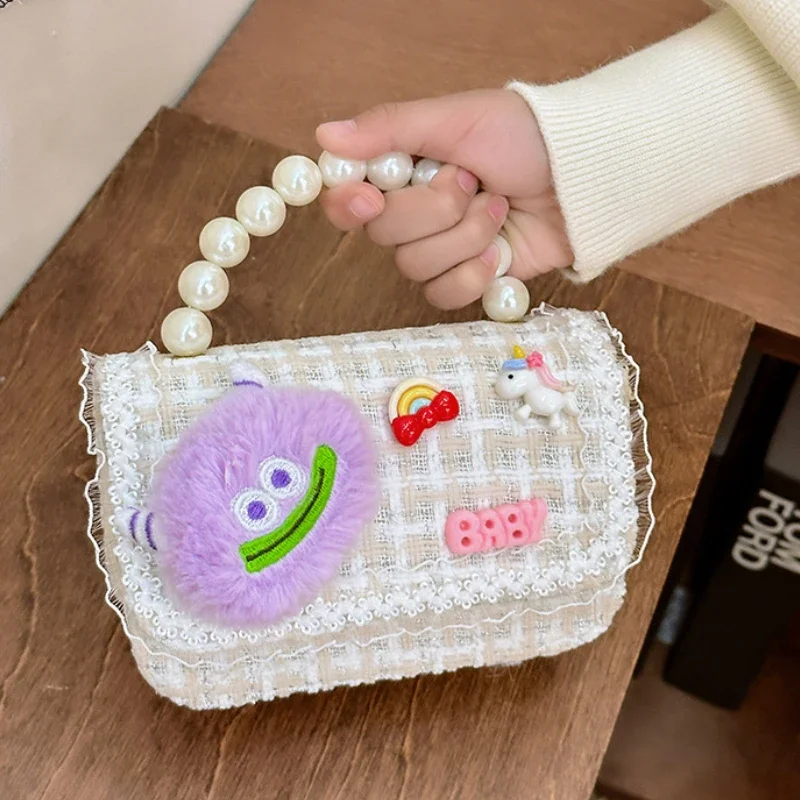 Lovely Plush Children's Small Shoulder Bags Fashion Pearl Princess Clutch Handbags Cartoon Flower Baby Girls Bow Crossbody Bag