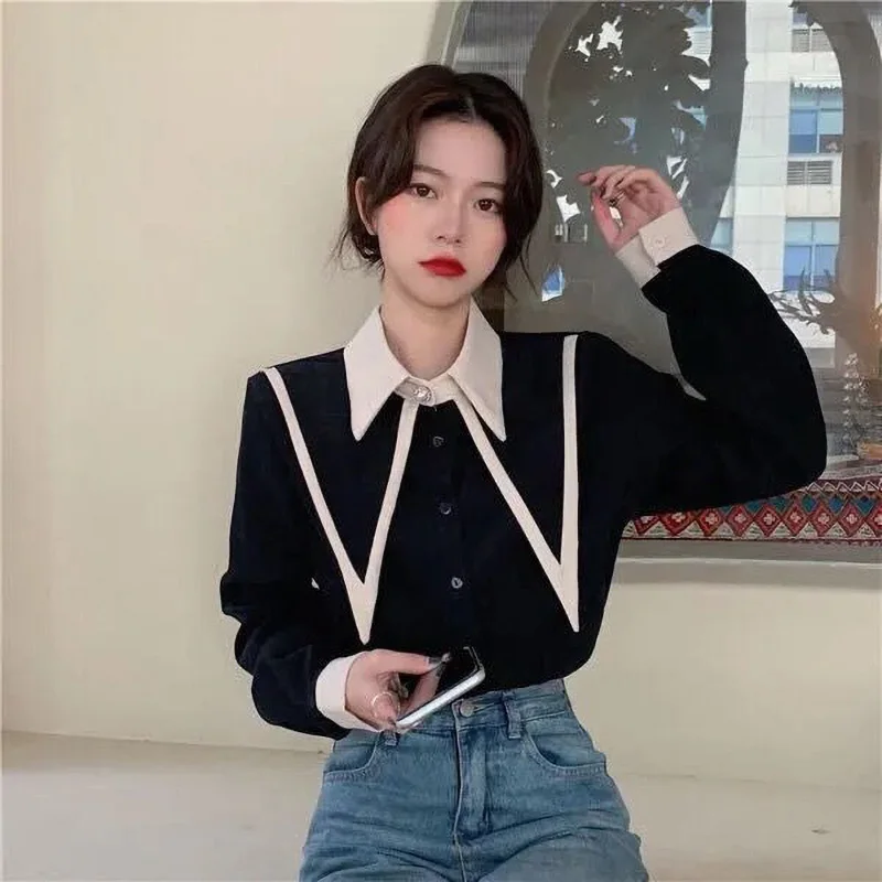 Fashion Double Layer Button Spliced Long Sleeve Sweet Shirt Plus Size Commute Female Clothing Loose Casual Spring Autumn Blouse