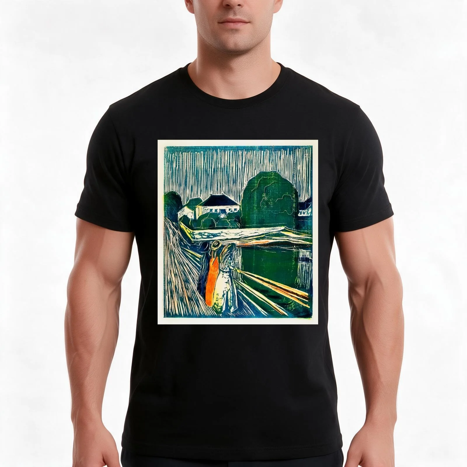 The Girls on the Bridge (1918) by Edvard Munch. T-Shirt, Summer Casual Cotton Tee, Oversized Streetwear Tops, Unisex Men Women