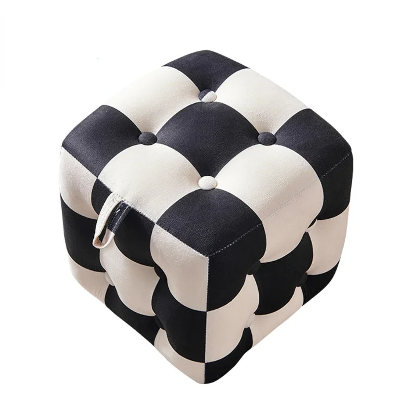 

Living Room Hallway Ottoman Checkerboard Design Children's Stool with High Elastic Sponge Step Velvet Fabric Pouffe with Storag