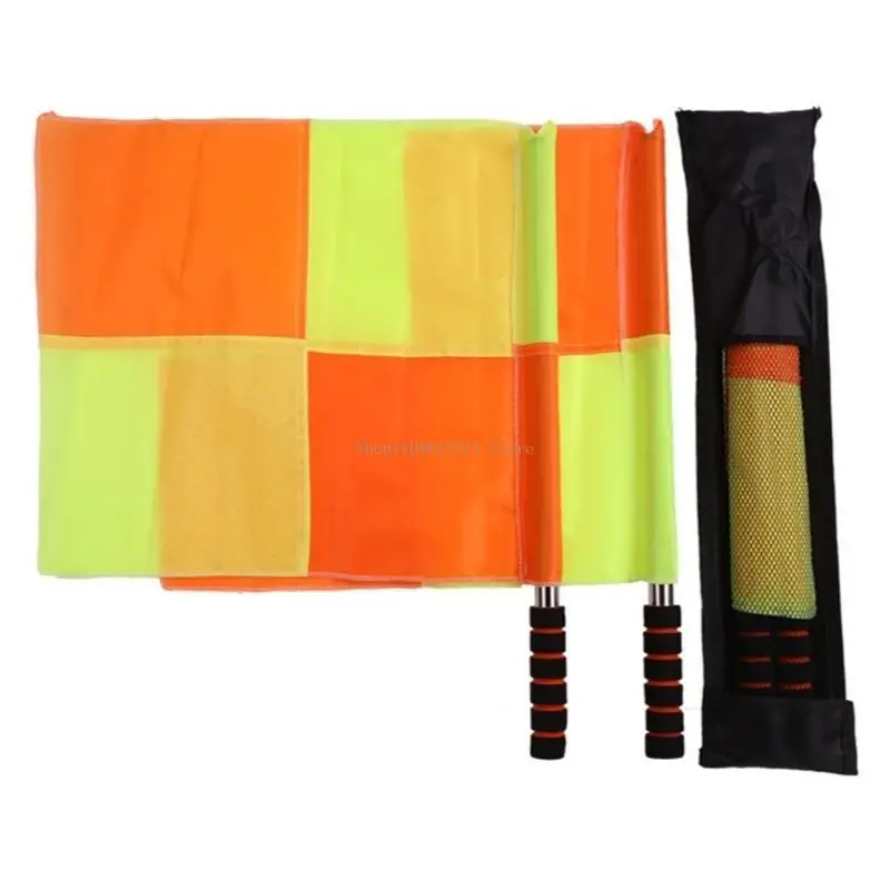 

2 Pcs Sports Game Football Linesman Flags Soccer Referee Flags Portable Checkered Linesman Flags with Bag Easy to Use