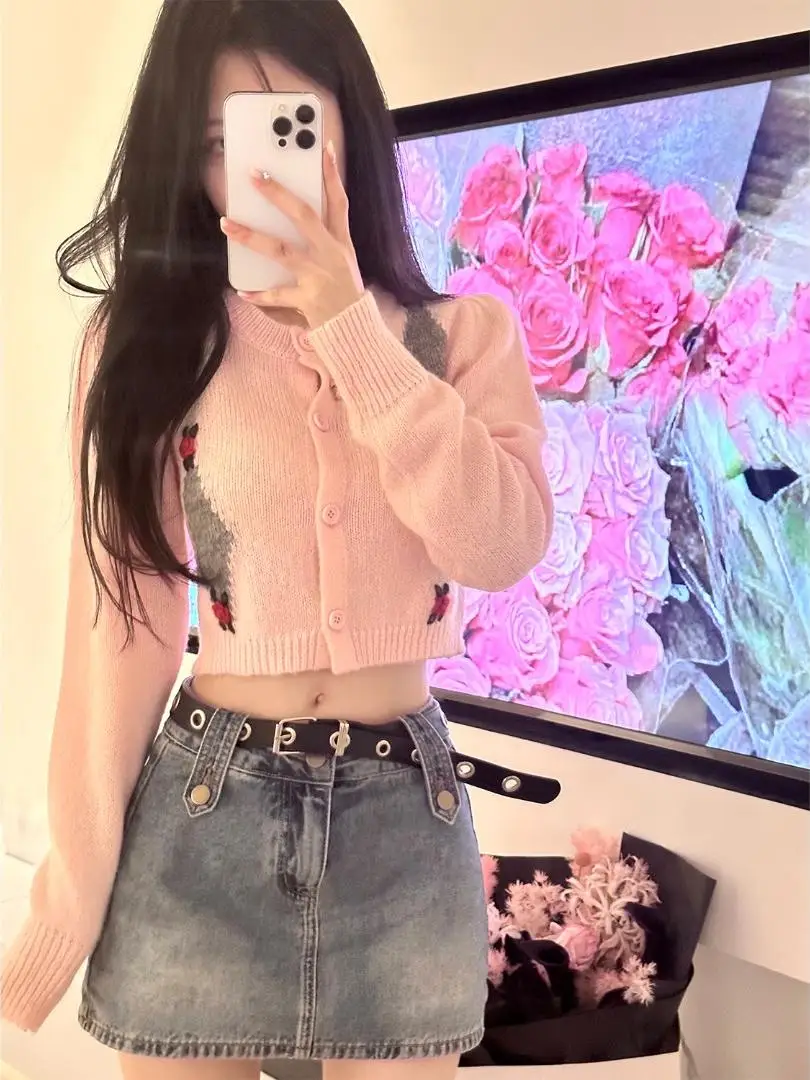 

JMOP Women's ort Knitted Sweater College Sle Diamond Pattern Design Open Cardigan Wool Blend Long Sve Top