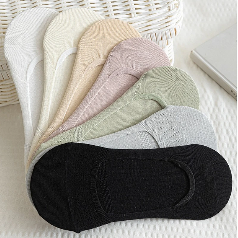 

7 пар женских летних тонких нескользящих носков из чистого хлопка, женские сетчатые нескользящие повседневные носки с неглубоким горлышком, впитывающие пот