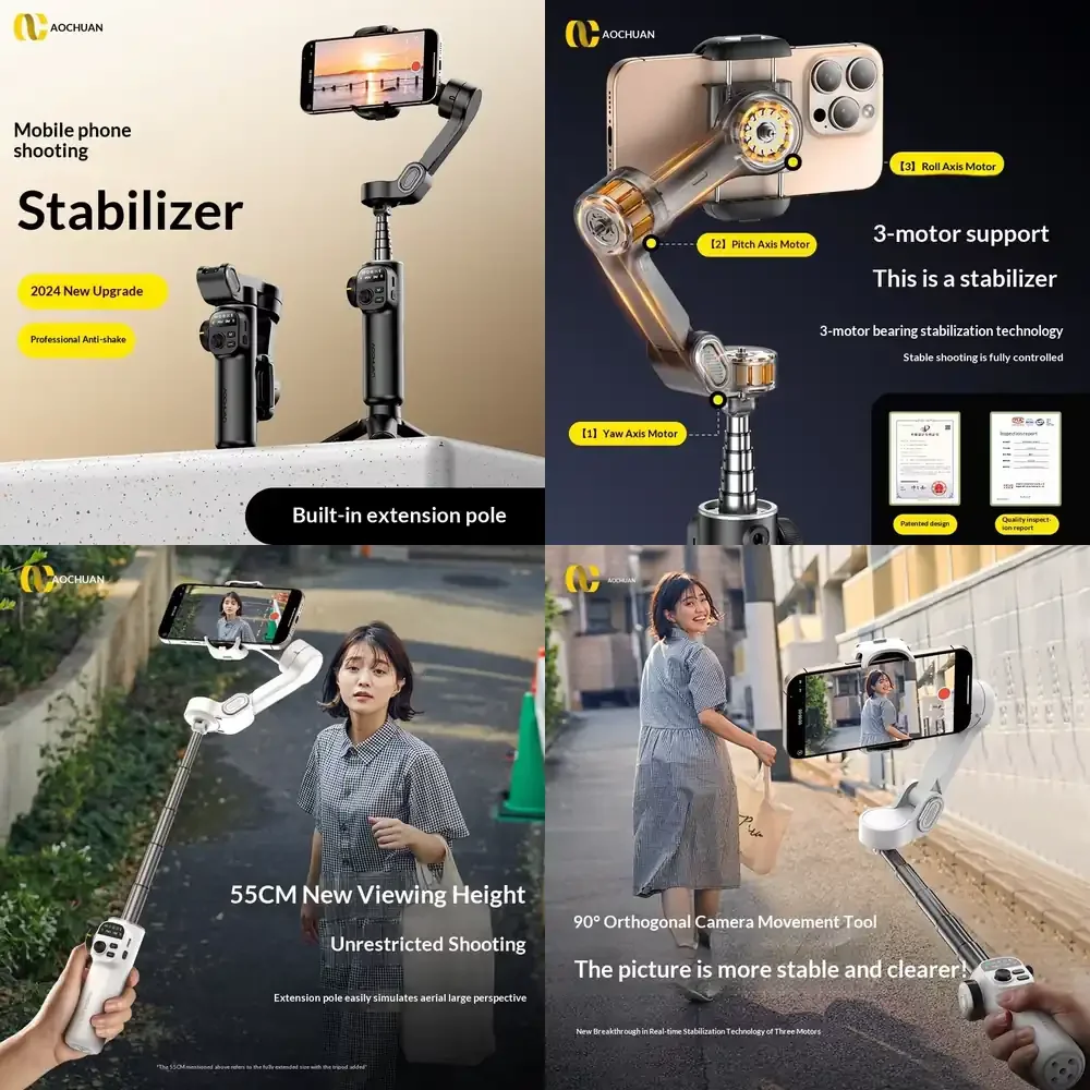 Aochuan X2 Phone Video Anti-Shake Handheld Camera Gimbal Wireless Remote Control Stabilizer for TikTok Live Vlog