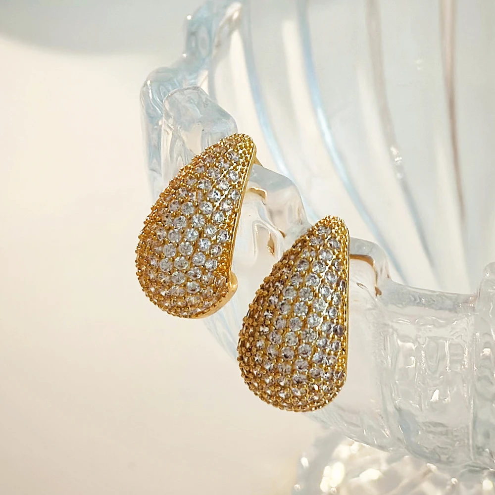 Boucles d'oreilles en forme de larme pour femmes, micro pavé cubique exquis, boucles d'oreilles créoles épaisses creuses, bijoux cadeaux de mariage, documents en or