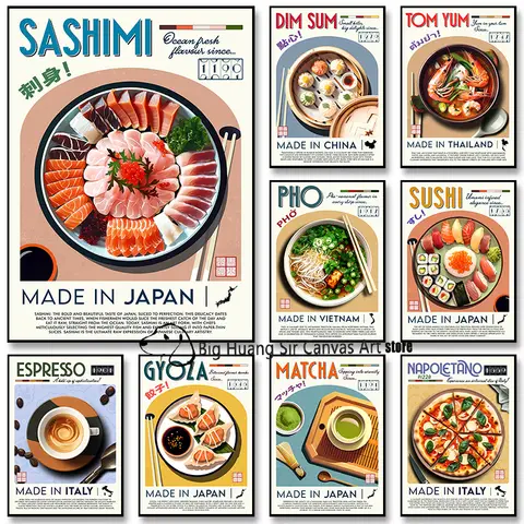 Mochi Gyoza Pizza Sashimi Matcha Ramen Pho Pad Thai Espresso Dim Sum Mat Poster Canvastavla Väggbild Heminredning Kök 10 best sales pho - №10