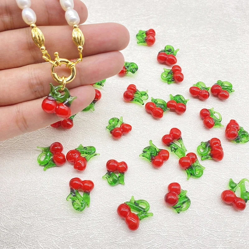 10pcs Fruits Lampwork Cherry Beads Pendant For Necklace Making DIY Lemon Strawberry Pepper Murano Glass Pendants Fit Earring