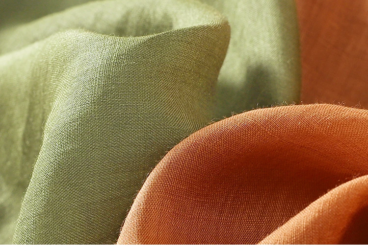 Damskie haftowane bawełniane lniane bluzki Letnie koszulki z krótkim rękawem Luźny pomarańczowo-zielony top