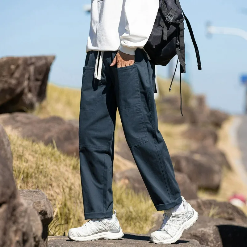 

High Quality 100% Cotton New Brand Autumn Men's Casual Fashion Sports Long Pants Straight Mid Waist Regular Fit Cargo Trousers