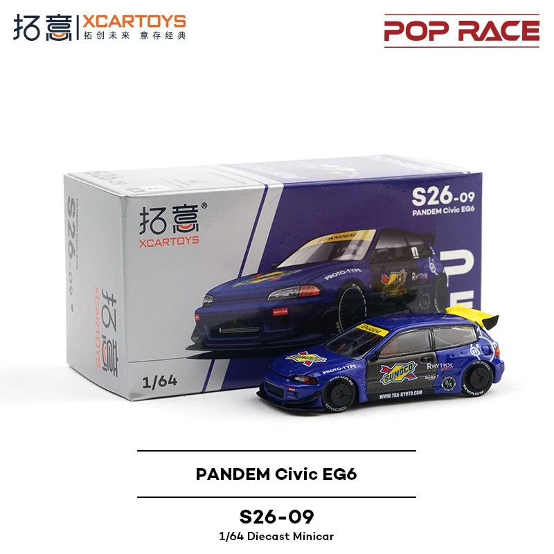 Auf Lager POP RACE 1:64 S26-09 PANDEM Civic EG6 Legierung Druckguss-Automodell Sammlerstück Geschenk Juni Neuprodukt