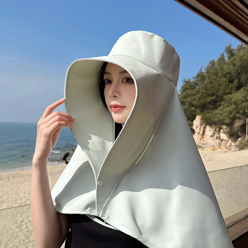 New Summer for Women Cycling Hiking Mountain Sun Protection Hat Ponytail Hole Shawl Bucket Hat Female Travel Big Brim Bucket Hat