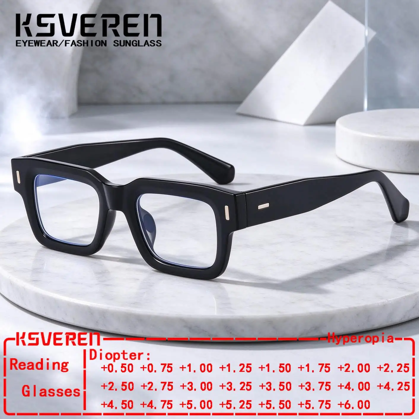 Square Thick Frame Anti Blue Light Reading Glasses Men Finished Optical Presbyopic Eyewear Elderly Clear Prescription Readers