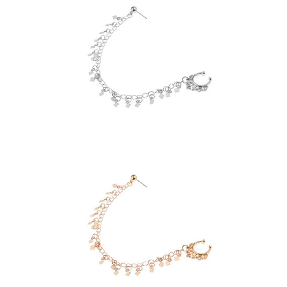 2 Pcs Rhombus Earrings Geometric Drop Nose Tassel Piercing Jewelry Punk to Clip