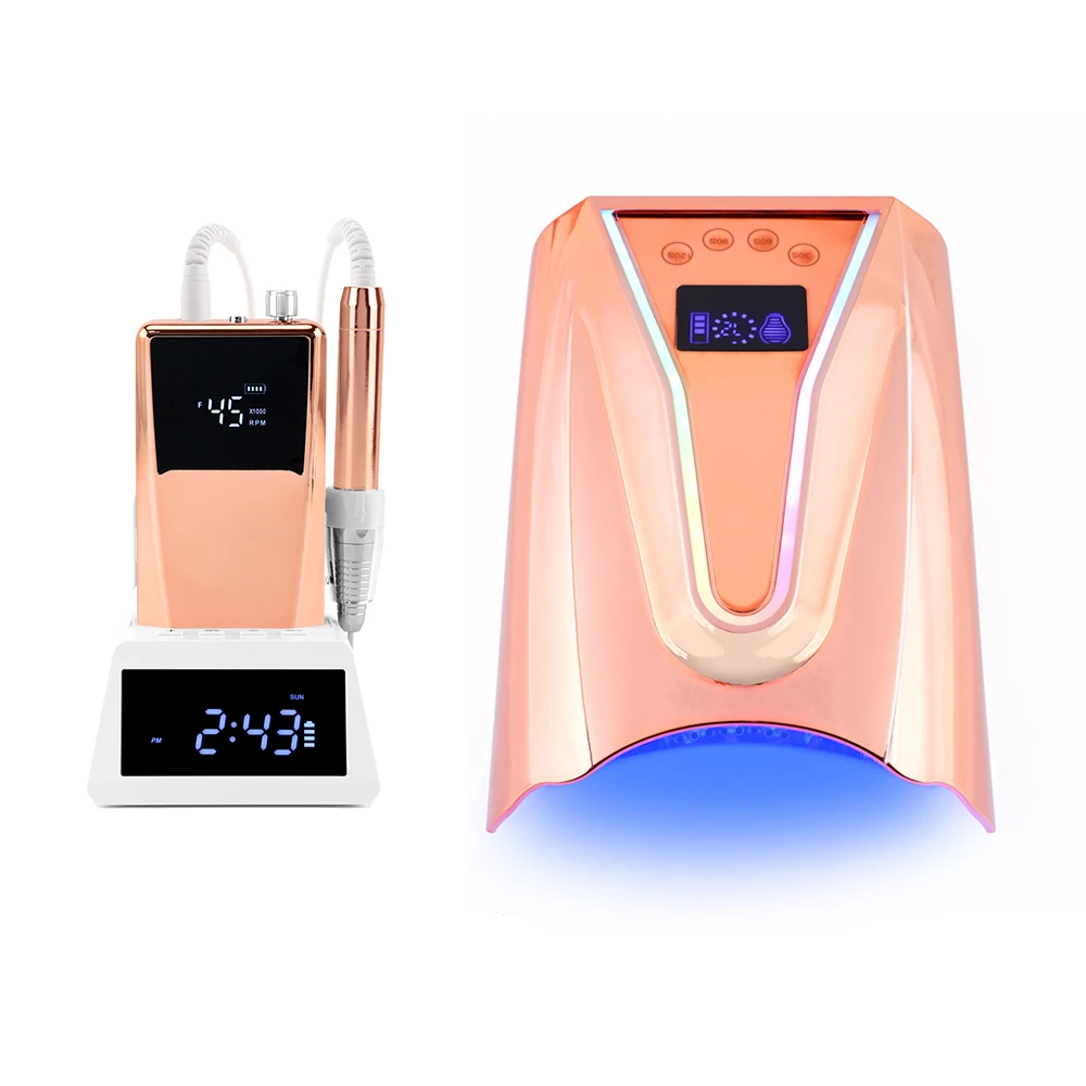 

Nail Set Kit With Uv Lamp and Drill 128 Watts Rechargeable Nail Lamps and 45000Rpm Electric Nail Drill