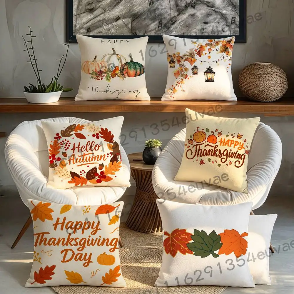 Happy Thanks Giving Day Decorative Pillowcase Square Pillowcase Home Office Decorative Cushion Cover