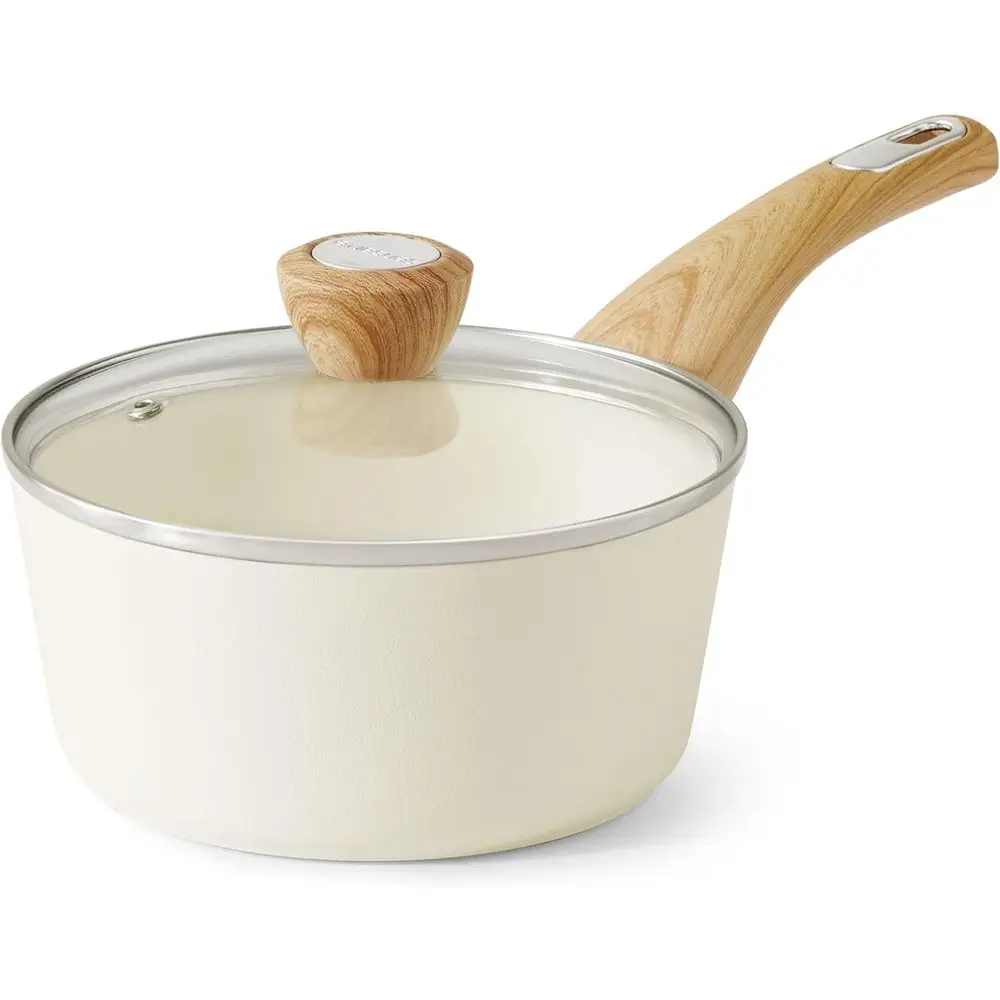 

Nonstick Sauce Pan with Lid, 1.5 Quart Small Sauan, White Cooking Pot with Stay Cool Handle, Non toxic Kitchen Sauce Pot, Non st