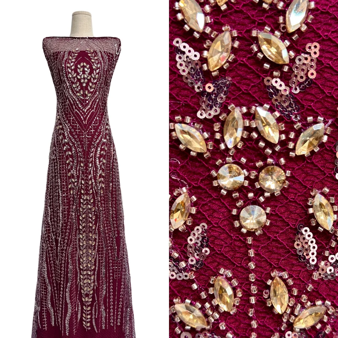 

High Quality Embroidery Stones French Lace Fabric Luxury African Beaded Sequins Tulle Lace Fabric For Sewing Evening Dress