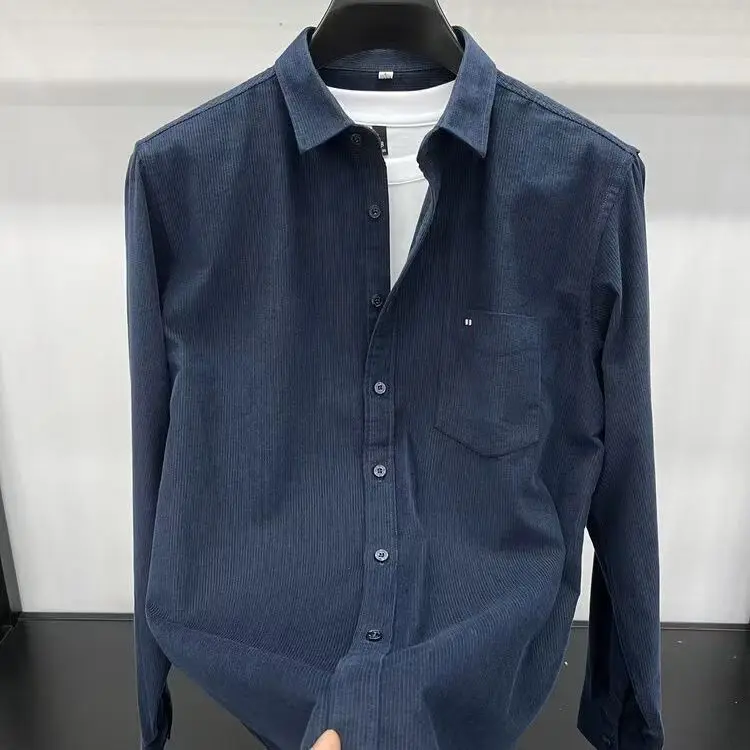Heavyweight Corduroy Long Sleeve Shirt Men's Autumn Winter Casual Business Versatile Hair Stylist Jacket Standard Fit Vintage...