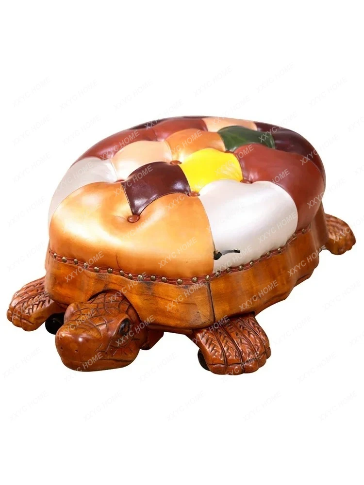 A European solid wood low stool mobile turtle pier living room multi-functional shoe changing stool creative cartoon sofa stool