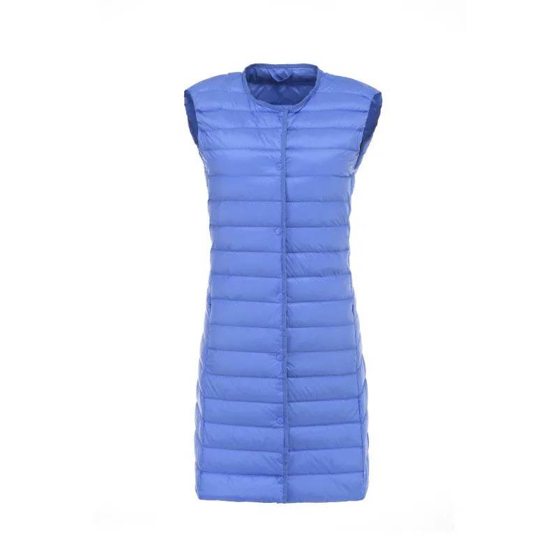 Autunno inverno senza maniche gilet donna leggero sottile bianco piumino d'anatra cappotto donna monopetto Midi lungo canotta