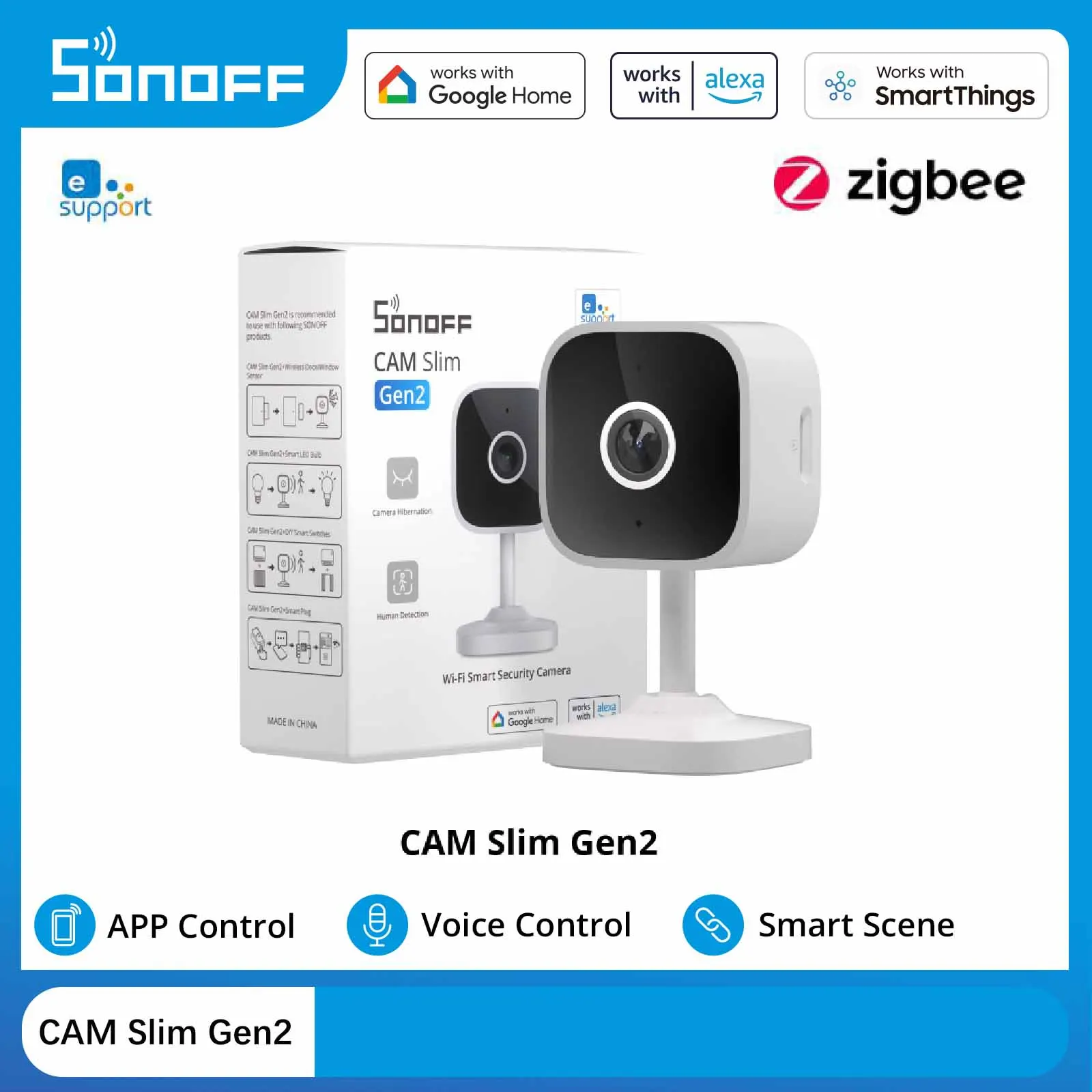 SONOFF CAM Slim Gen2 Easy Micro WiFi 1080P Human Motion Detection Remote Monitoring Lightweight Camera with Google Alexa