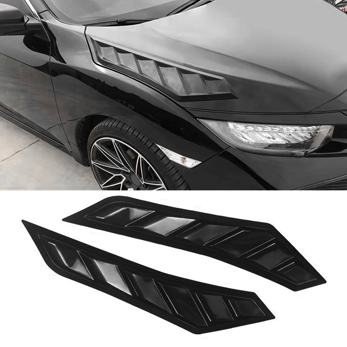 2pcs Car Modification Side Air Intake Hood Decorative Fender Fake Air Intake Stickers Wing Blade Fenders